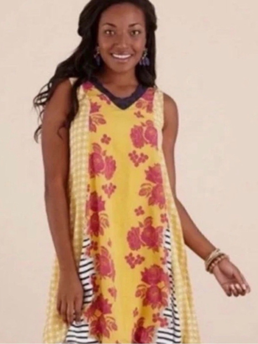 Matilda Jane mustard yellow "Golden Key" mixed-print swing dress. - Picture 9 of 10